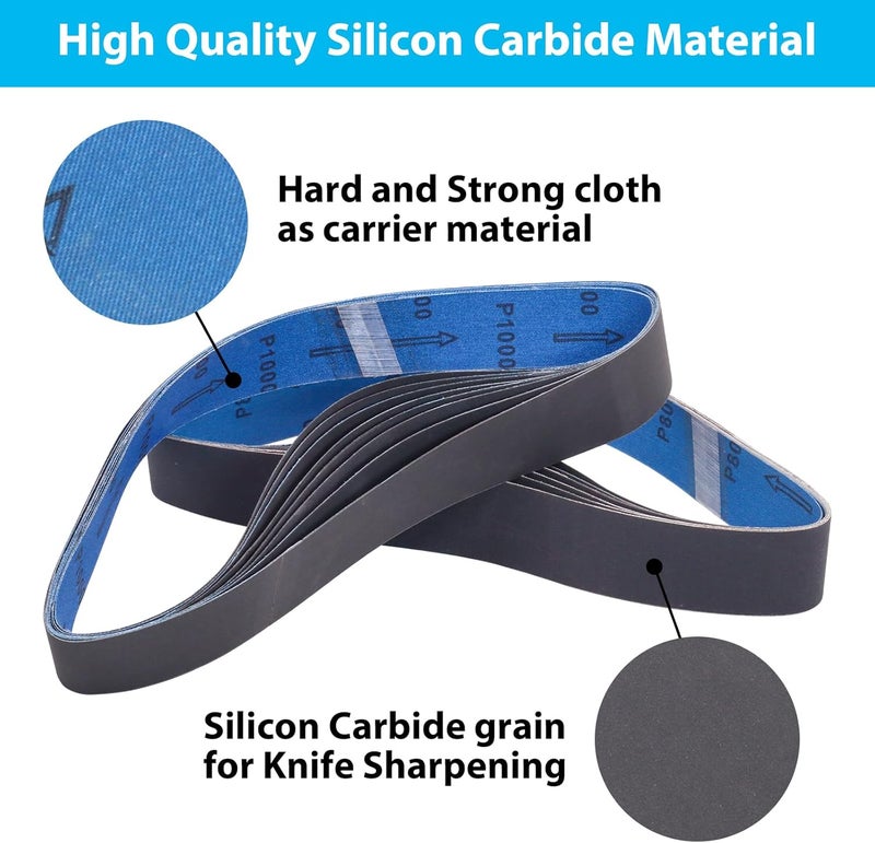 SHUTTLE GENIUS 15 Pack 1-1/2 x 30 Inch Sanding Belts, Extra Fine Grit Silicon Carbide Sanding Belt, 5 Pcs Each of 600, 800, 1000 Grits Sander Belt for Knife Sharpening Woodworking - Image 3